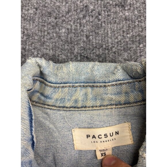 PacSun Jean Jacket Women's XS Blue Denim Button Up Distressed Pockets Trucker - Picture 2 of 9